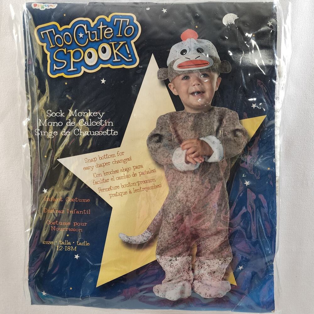 Too Cute To Spook Sock Monkey Costume Sz 12-18M By Disguise - New In Package